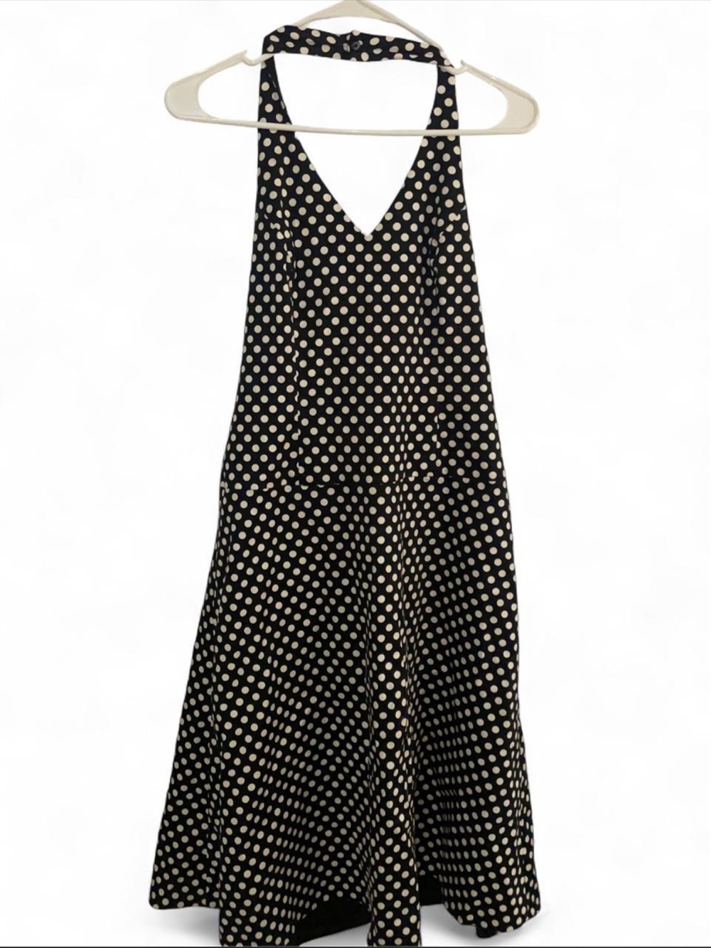 Spenser Jeremy Black Halter Polka Dot Midi Dress with Cream Dots